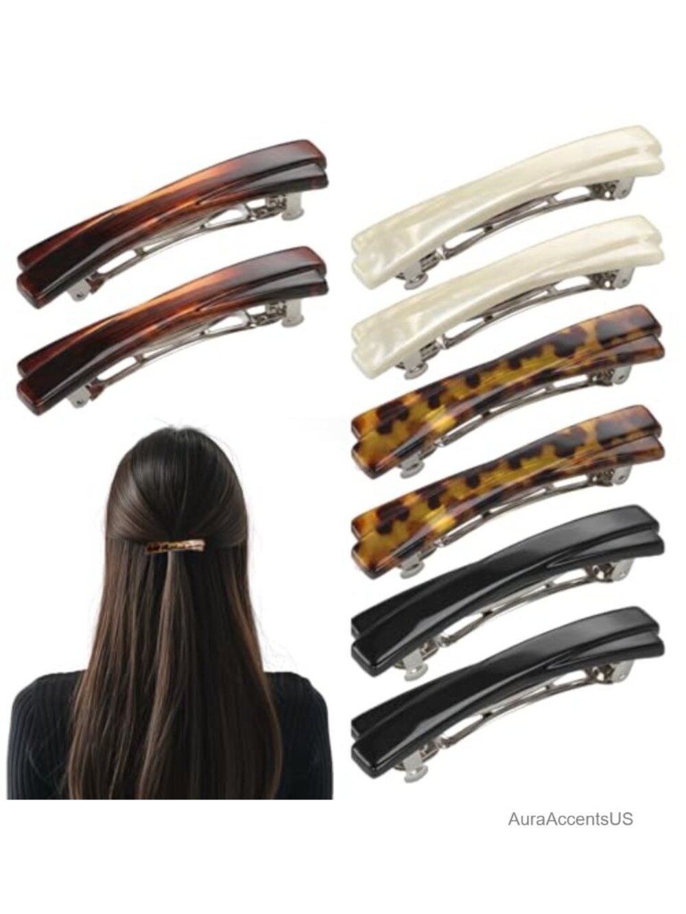 8pc French Hair Barrettes Resin Clips for Fine Hair, Half-Up Style